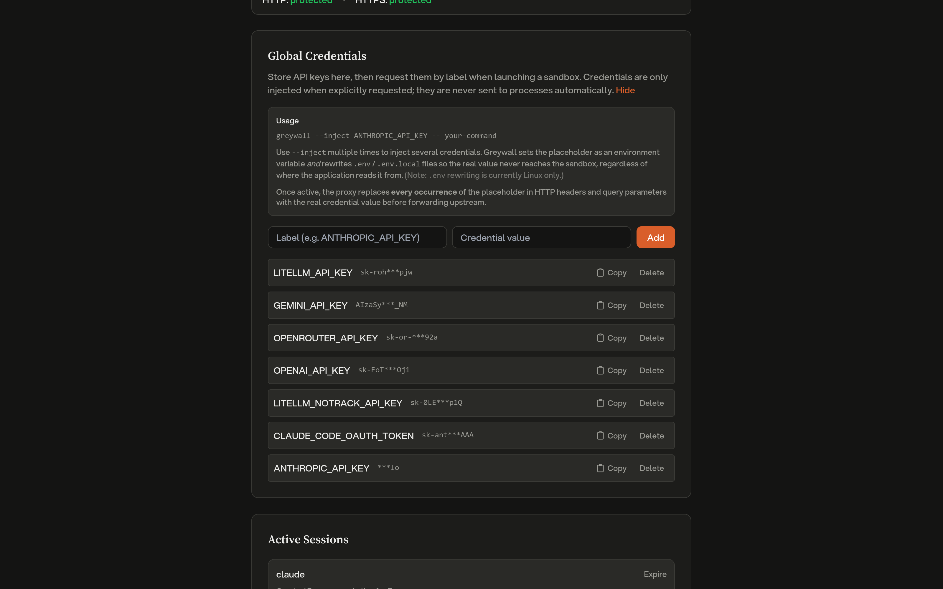 Global credentials settings